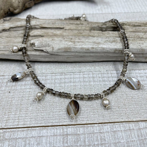 Smokey Topaz and Sardonyx Drop Necklace Necklaces