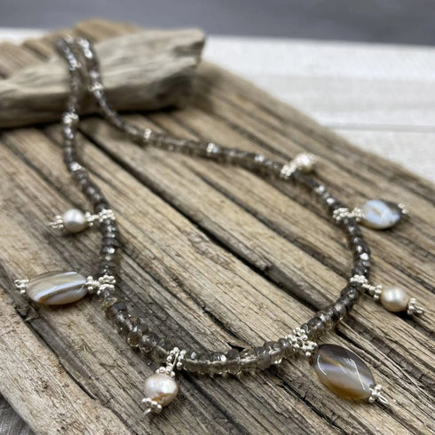 Smokey Topaz and Sardonyx Drop Necklace Necklaces
