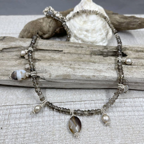 Smokey Topaz and Sardonyx Drop Necklace Necklaces