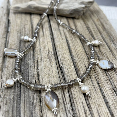 Smokey Topaz and Sardonyx Drop Necklace Necklaces