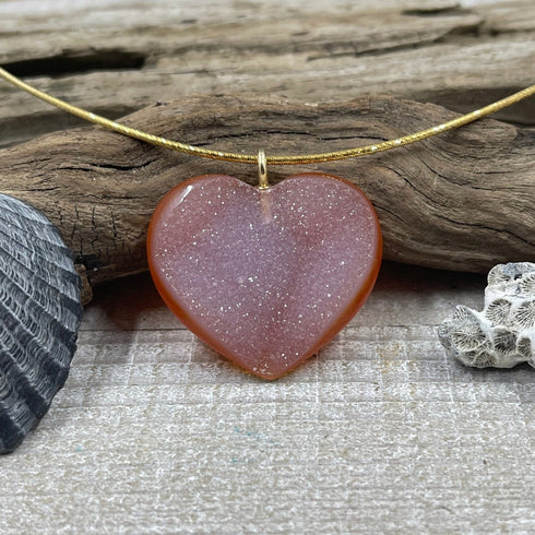 Sparkling Druzy Heart on 925 Gold Plated Cable Chain Necklaces