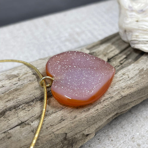 Sparkling Druzy Heart on 925 Gold Plated Cable Chain Necklaces