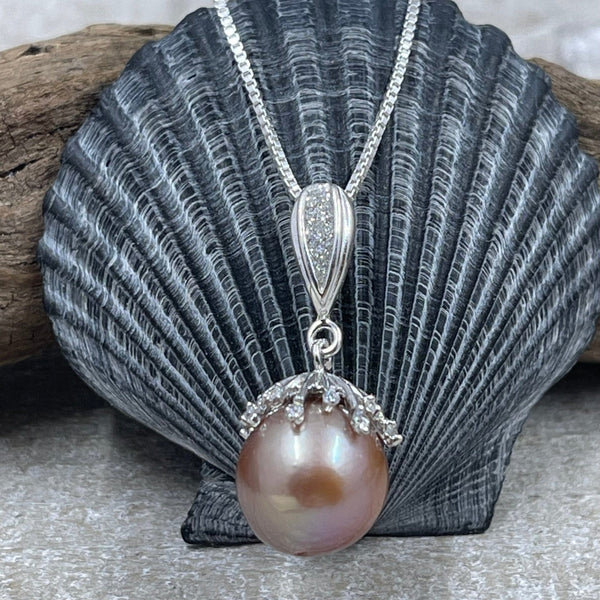 Sparkling Pinky Peach Pearl Pendant Necklace Necklaces