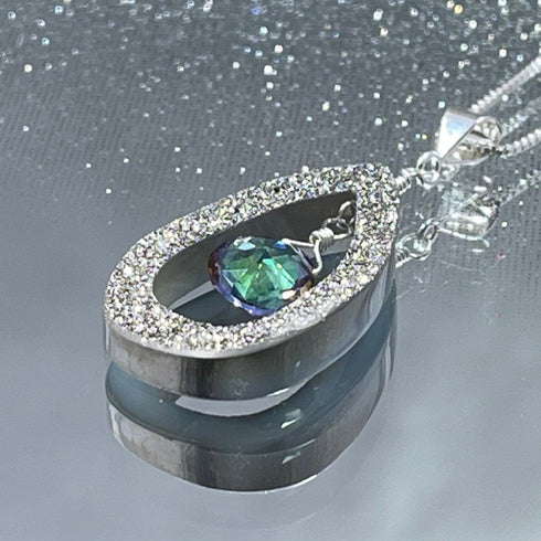 Sparkling Platinum Druzy Drop with Mystic Topaz Necklace Necklaces