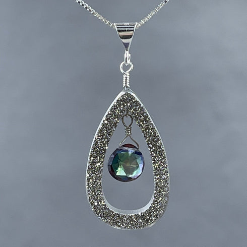 Sparkling Platinum Druzy Drop with Mystic Topaz Necklace Necklaces