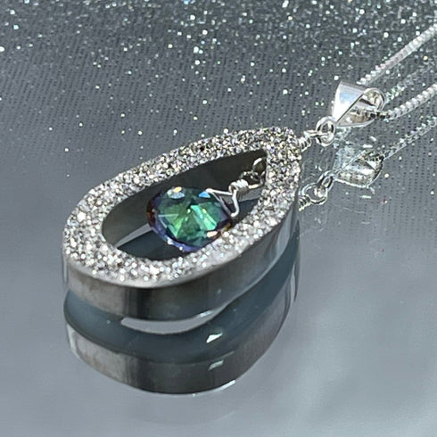 Sparkling Platinum Druzy Drop with Mystic Topaz Necklace Necklaces
