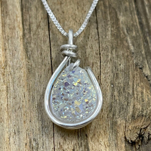 White Dichroic Teardrop Druzy Necklace Necklaces