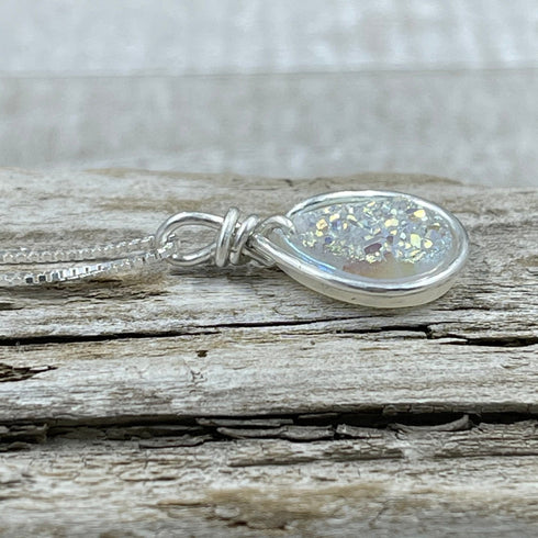 White Dichroic Teardrop Druzy Necklace Necklaces
