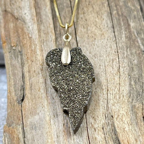 Zirconium and Silver Coated Druzy Leaf on 14K Box Chain Necklaces
