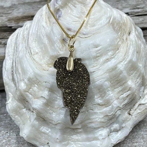 Zirconium and Silver Coated Druzy Leaf on 14K Box Chain Necklaces