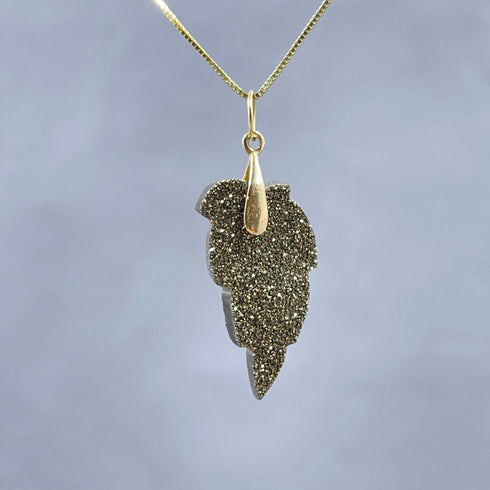 Zirconium and Silver Coated Druzy Leaf on 14K Box Chain Necklaces