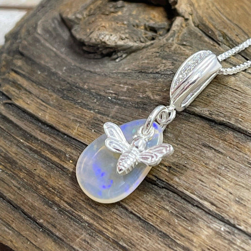 Australian Mintabie 2.3 CT Opal with Honey Bee Charm Necklace Pendant