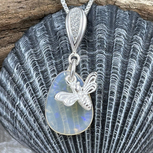 Australian Mintabie 2.3 CT Opal with Honey Bee Charm Necklace Pendant