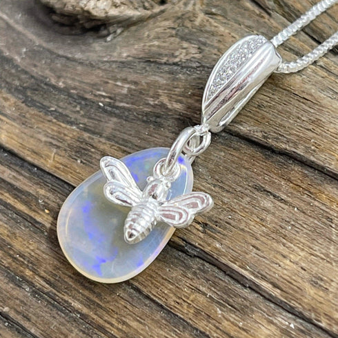 Australian Mintabie 2.3 CT Opal with Honey Bee Charm Necklace Pendant