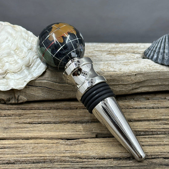 Kalifano Wine Stopper Gemstone Globe in Black and White Options specimens