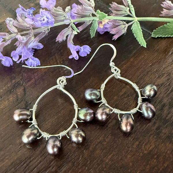 Peacock Pearl Wire Wrapped Hoop Earrings Earrings